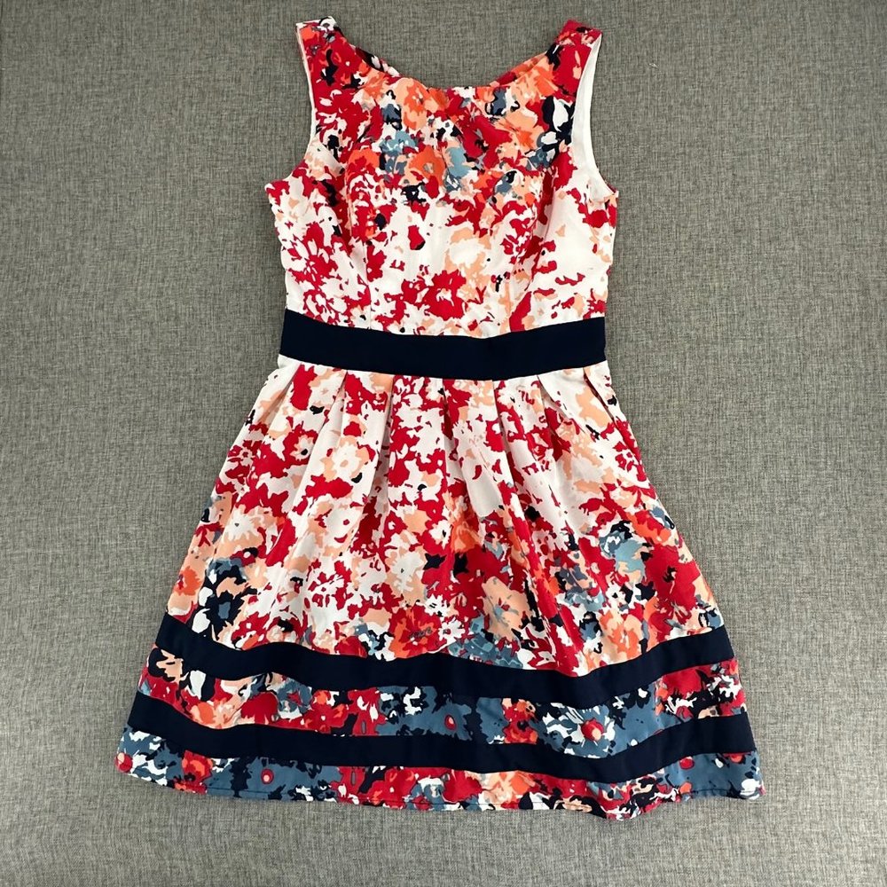 B. Darlin‎ Fit & Flare Dress Floral Size 3/4 Juniors Sleeveless Red Black W